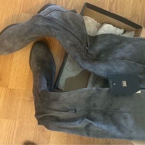 Gray Suede Above Knee-High Boots